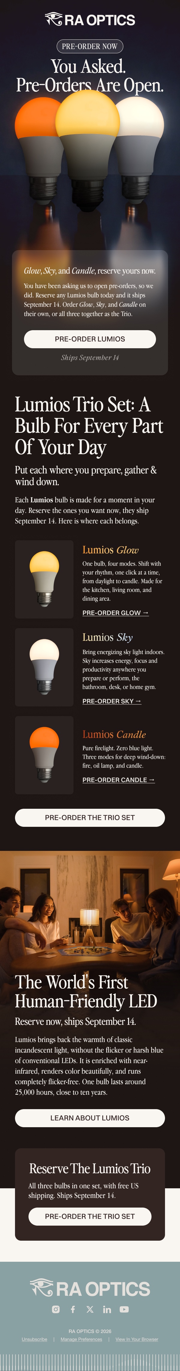 Pre-orders / Trio Set — full LUMIOS email